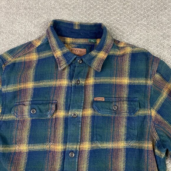 Orvis Shirt Jacket Shacket Men's Large Fits like Medium Green Blue Yellow Plaid - Picture 2 of 12